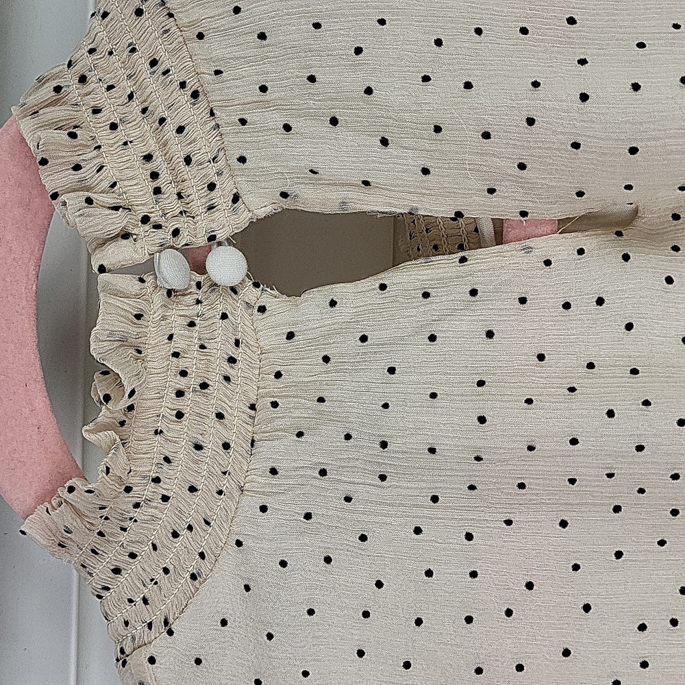 Sundance ‘Gentle Days’ 100% Silk Chiffon Ivory and Black Polka Dot Blouse. XL - Picture 11 of 11